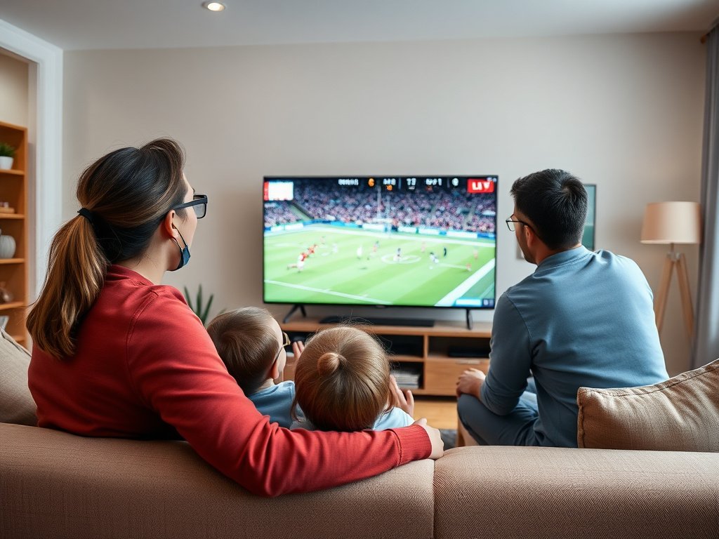 A family enjoying various entertainment options on a smart TV, powered by a high-quality IPTV service in Canada.