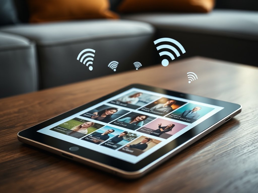 Multiple devices streaming Strong8K IPTV content simultaneously on tablets and smartphones